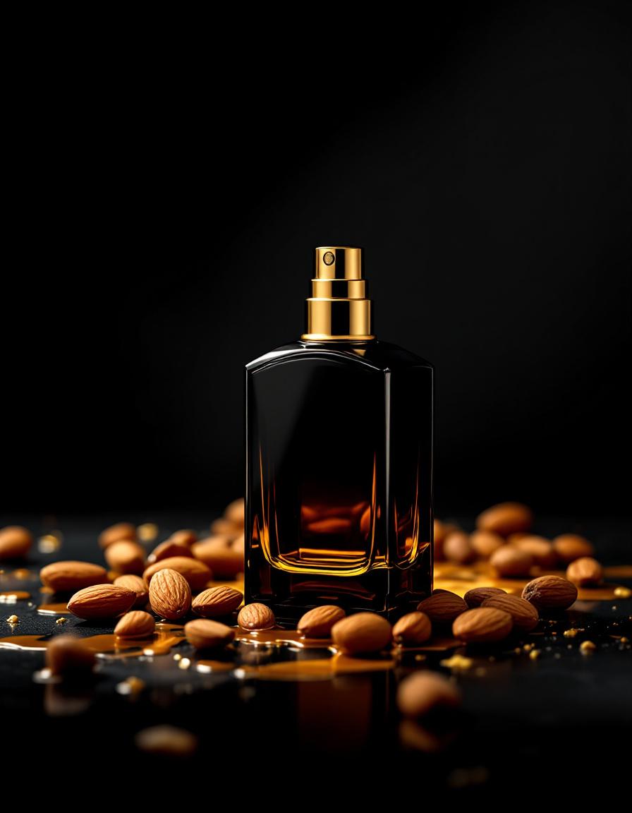 No.2 Spun & Golden — dark glass bottle with almonds and golden caramel